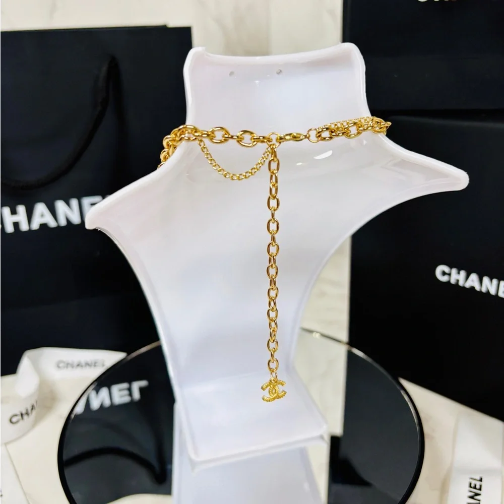 A-1FN-4: NECKLACE: Double Gold-Tone Featuring Dazzling Monogram Charms, NWOT